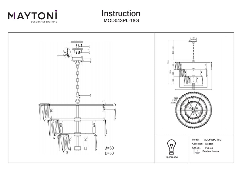 Lampa wisząca Maytoni Puntes IP20 18xE14 MOD043PL-18G | Złoto