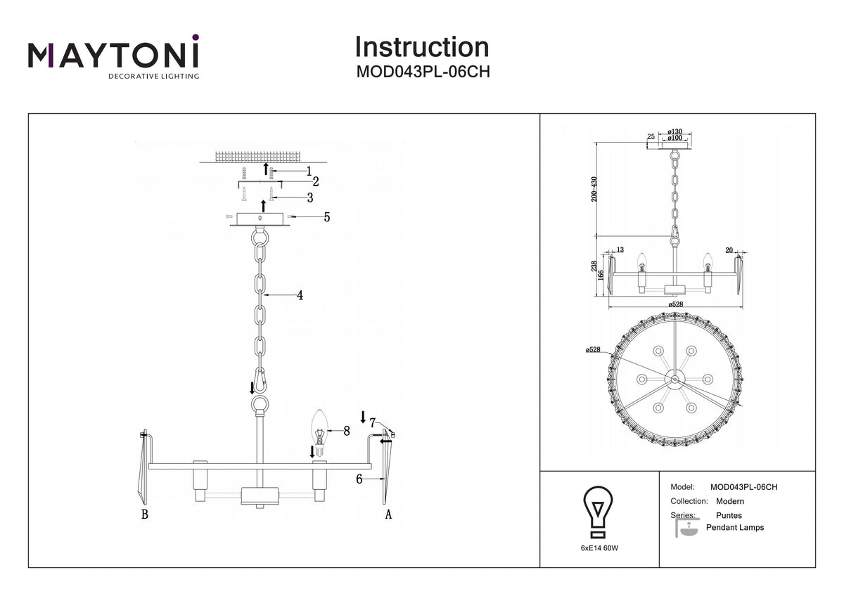 Lampa wisząca Maytoni Puntes IP20 6xE14 MOD043PL-06CH | Chrom