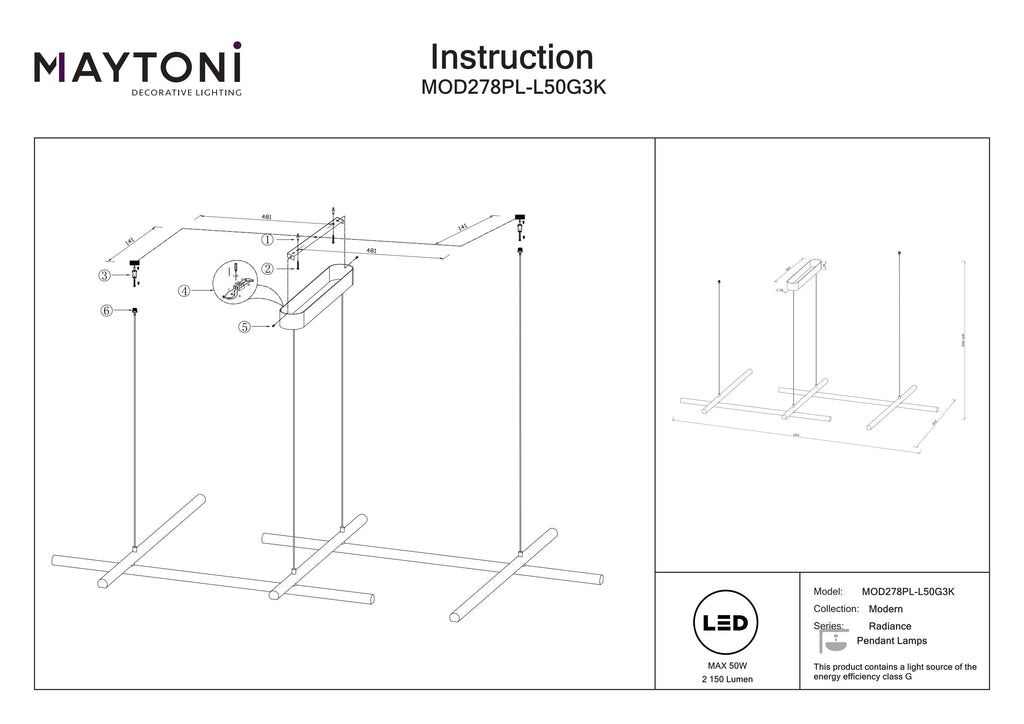 Lampa wisząca Maytoni Radiance IP20 x MOD278PL-L50G3K | Złoto