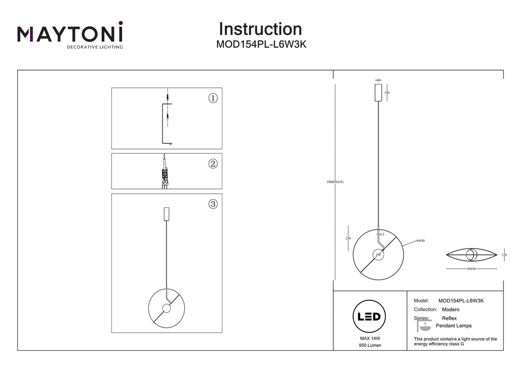 Lampa wisząca Maytoni Reflex IP20 x MOD154PL-L6W3K | Biały
