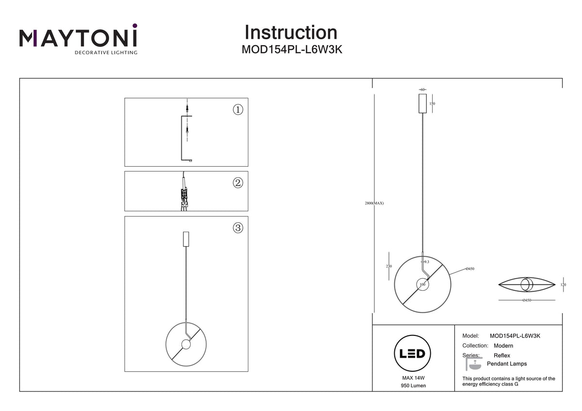 Lampa wisząca Maytoni Reflex IP20 x MOD154PL-L6W3K | Biały