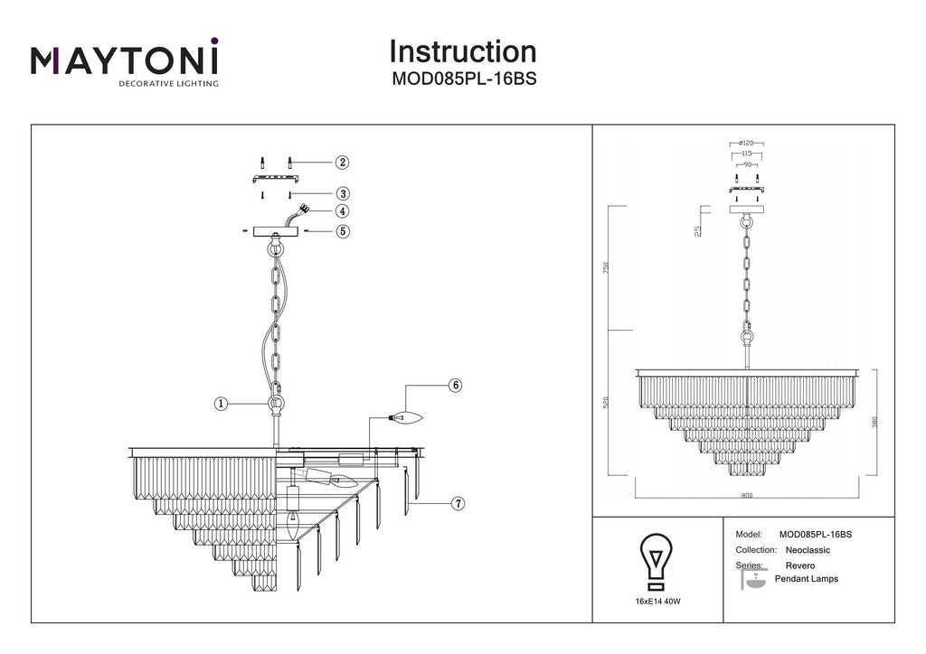 Lampa wisząca Maytoni Revero IP20 16xE14 MOD085PL-16BS | Mosiądz