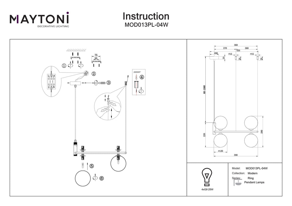 Lampa wisząca Maytoni Ring IP20 4xG9 MOD013PL-04W | Biały