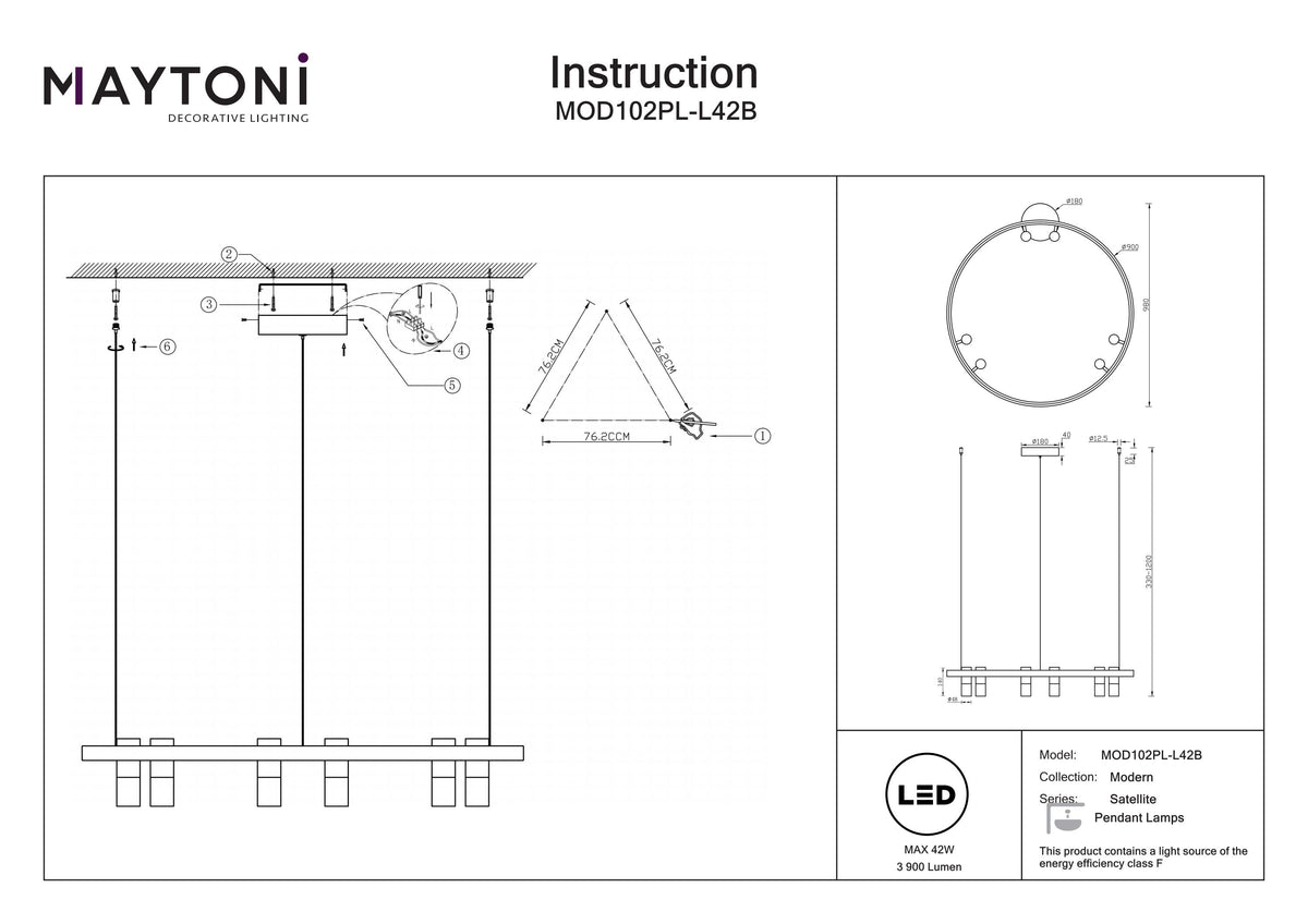 Lampa wisząca Maytoni Satellite IP20 x MOD102PL-L42B | Czarny