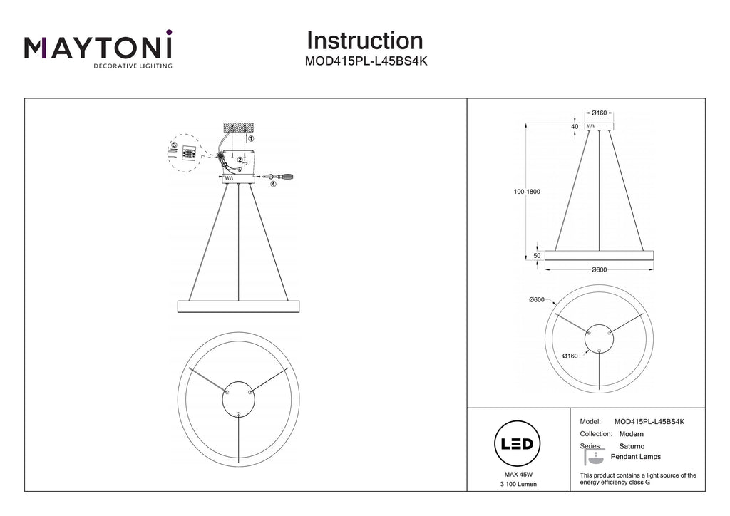 Lampa wisząca Maytoni Saturno IP20 x MOD415PL-L45BS4K | Mosiądz