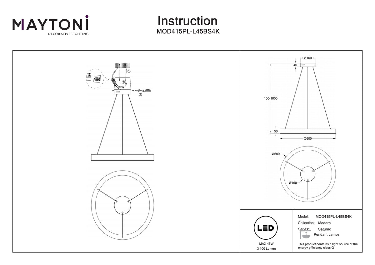 Lampa wisząca Maytoni Saturno IP20 x MOD415PL-L45BS4K | Mosiądz
