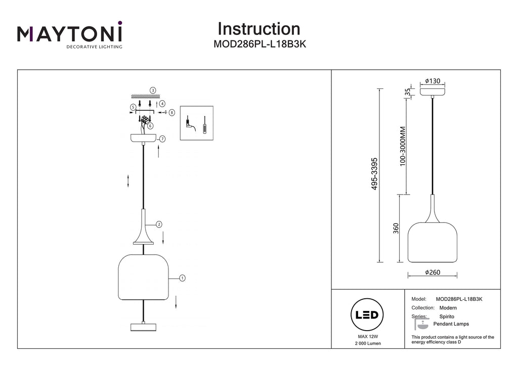 Lampa wisząca Maytoni Spirito IP20 x MOD286PL-L18B3K | Czarny