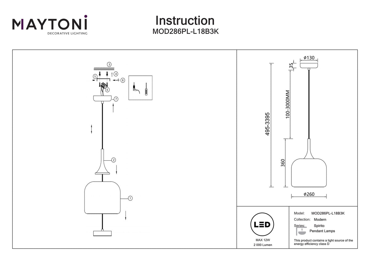 Lampa wisząca Maytoni Spirito IP20 x MOD286PL-L18B3K | Czarny