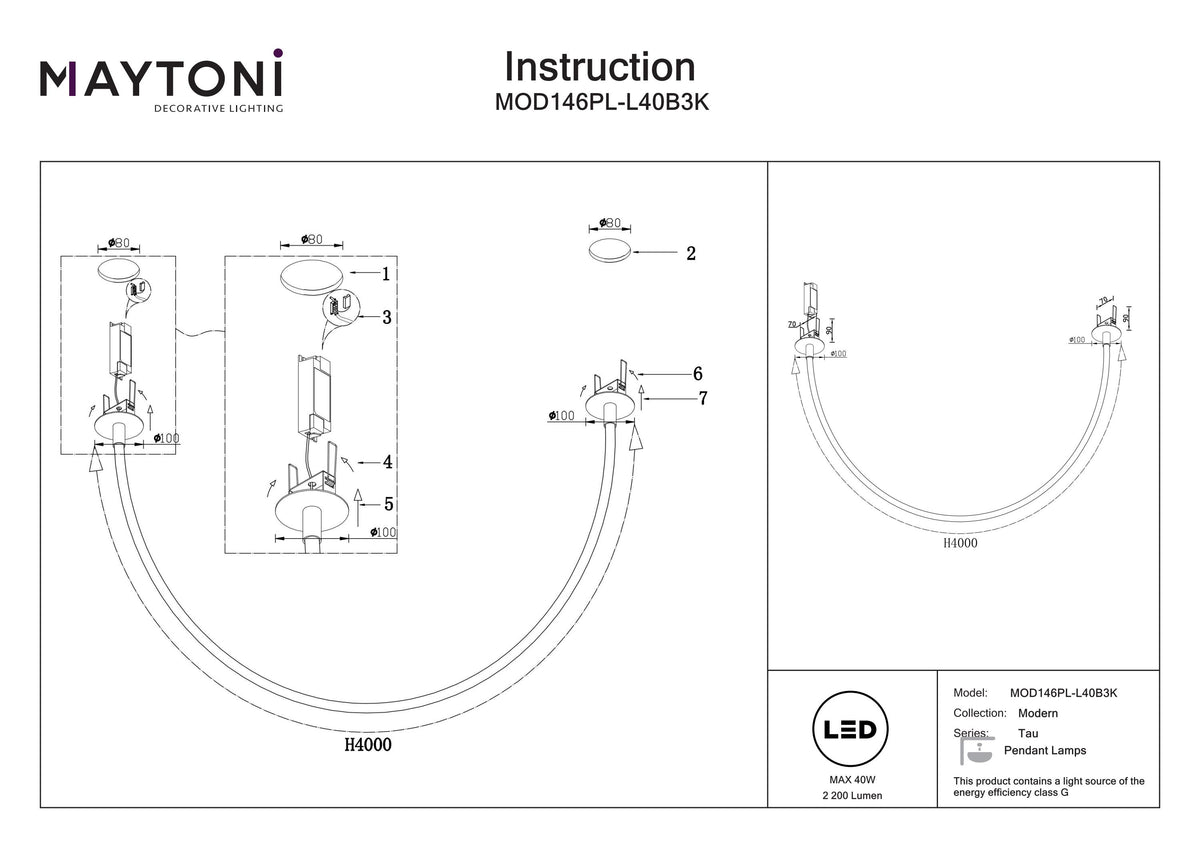 Lampa wisząca Maytoni Tau IP20 x MOD146PL-L40B3K | Czarny