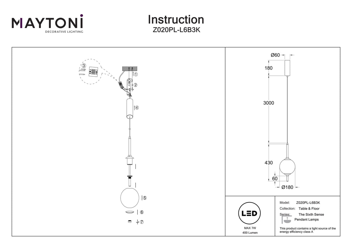 Lampa wisząca Maytoni The Sixth Sense IP20 x Z020PL-L6B3K | Czarny