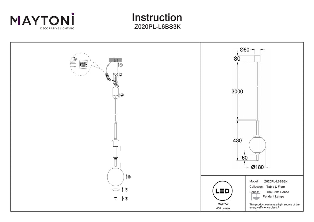 Lampa wisząca Maytoni The Sixth Sense IP20 x Z020PL-L6BS3K | Mosiądz