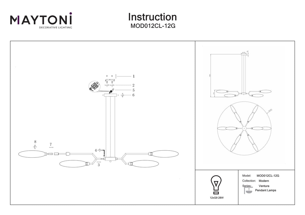 Lampa wisząca Maytoni Ventura IP20 12xG9 MOD012CL-12G | Złoto
