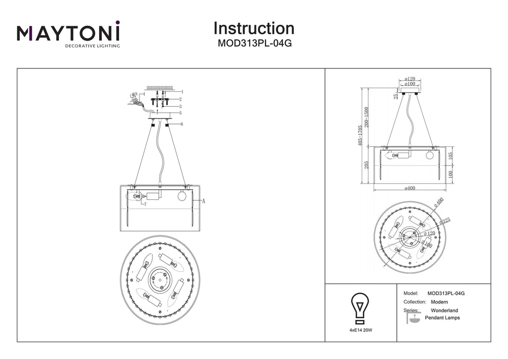 Lampa wisząca Maytoni Wonderland IP20 4xE14 MOD313PL-04G | Złoto