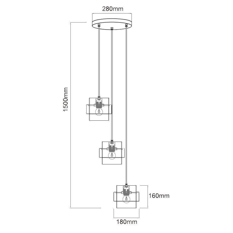 Lampa wisząca Miele 3, czarny/dymiony/złoty, 3x40W E27