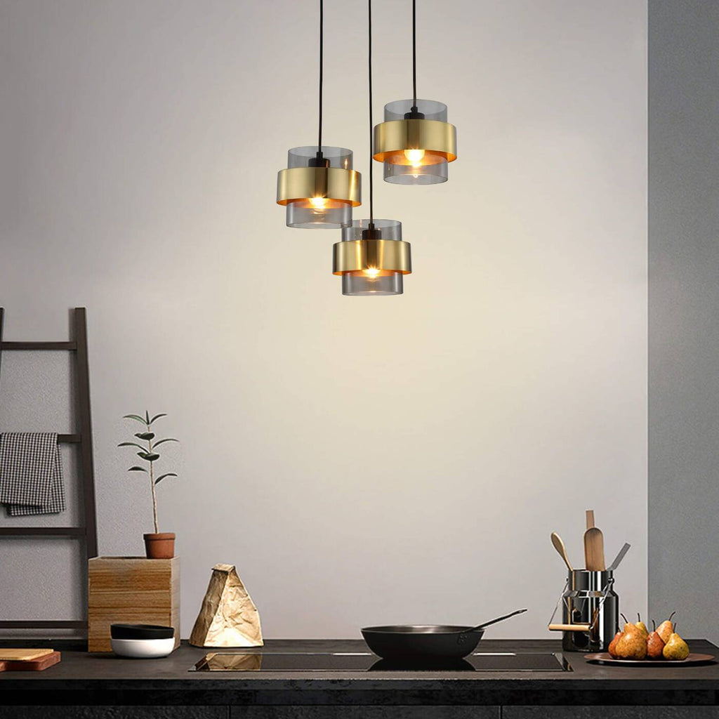 Lampa wisząca Miele 3, czarny/dymiony/złoty, 3x40W E27