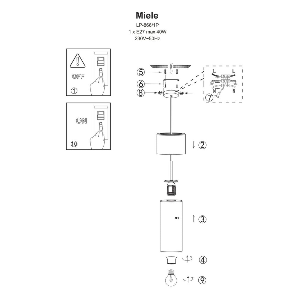 Lampa wisząca Miele, długa, czarny/dymiony/złoty, 1x40W E27