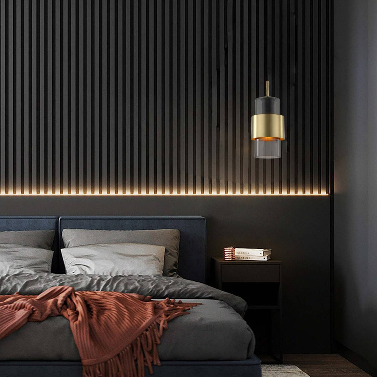 Lampa wisząca Miele, długa, czarny/dymiony/złoty, 1x40W E27