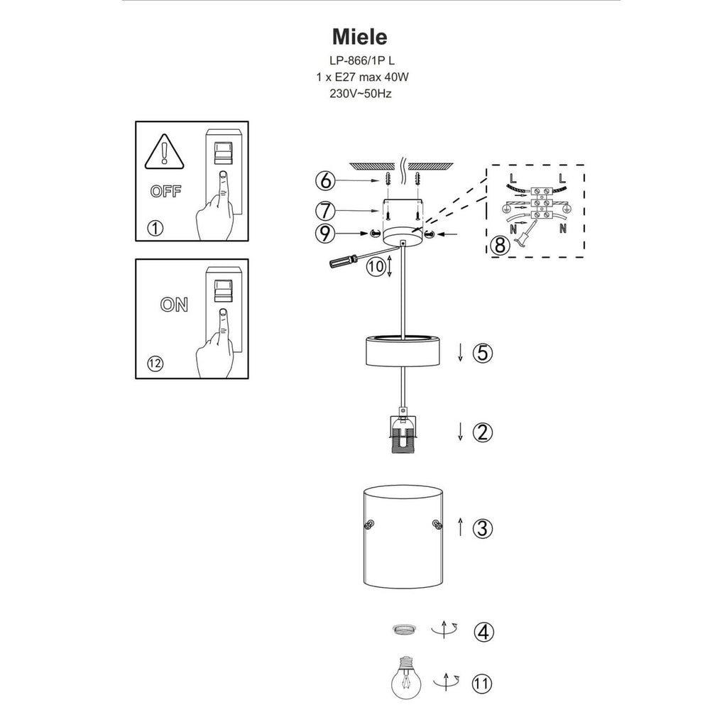 Lampa wisząca Miele, duża, czarny/dymiony/złoty, 1x40W E27