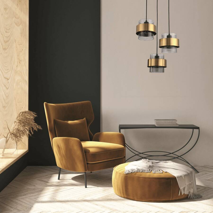 Lampa wisząca Miele, duża, czarny/dymiony/złoty, 1x40W E27