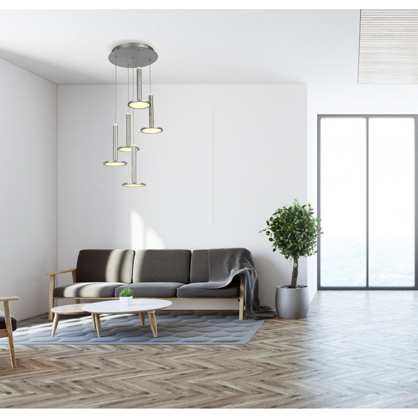 Lampa wisząca OLIVER śr. 38cm 60W LED barwa ciepła 3000K | nikiel satynowany
