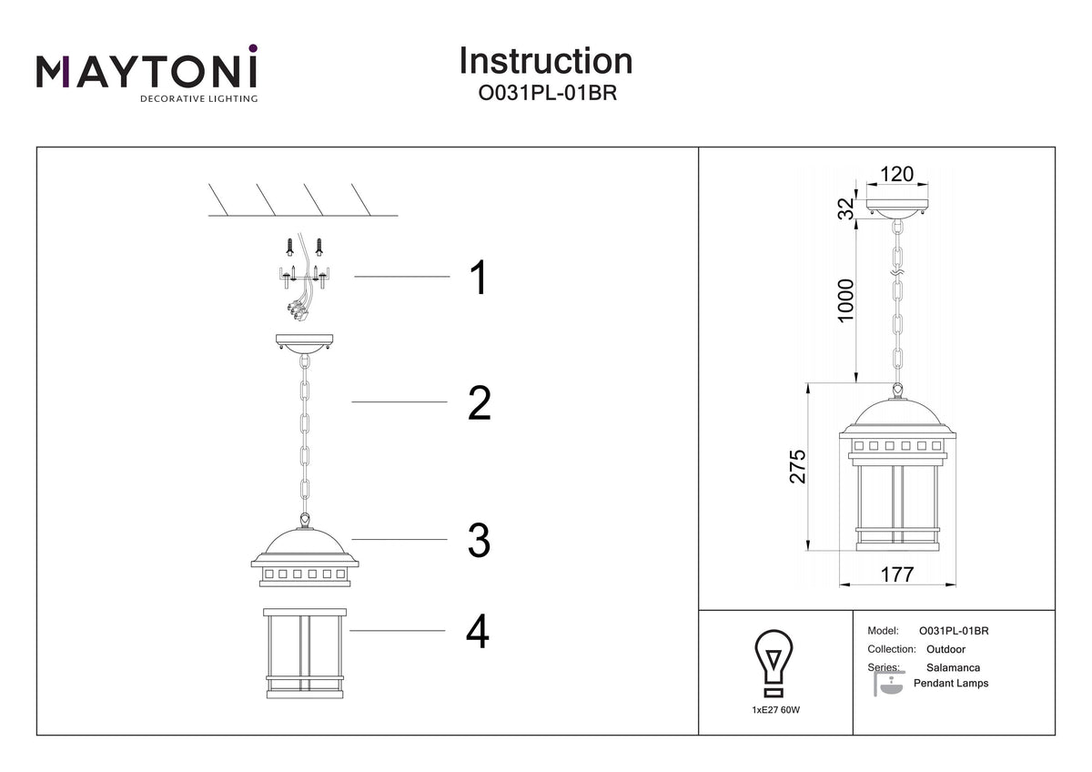 Lampa wisząca Outdoor Salamanca IP44 1xE27 O031PL-01BR | Brązowy