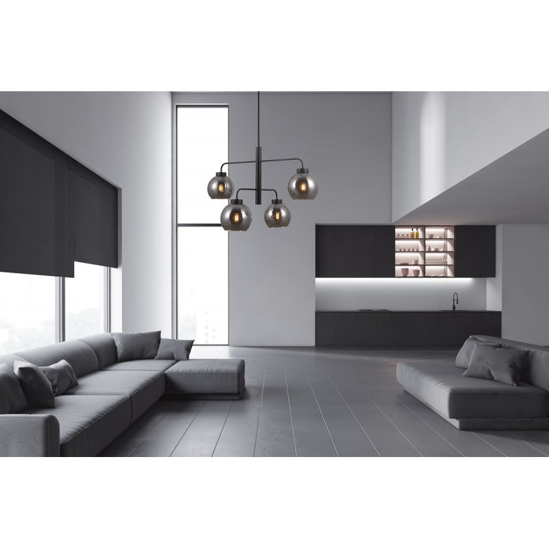 Lampa wisząca POGGI dł. 74cm 4xE27 | czarny/dymiony