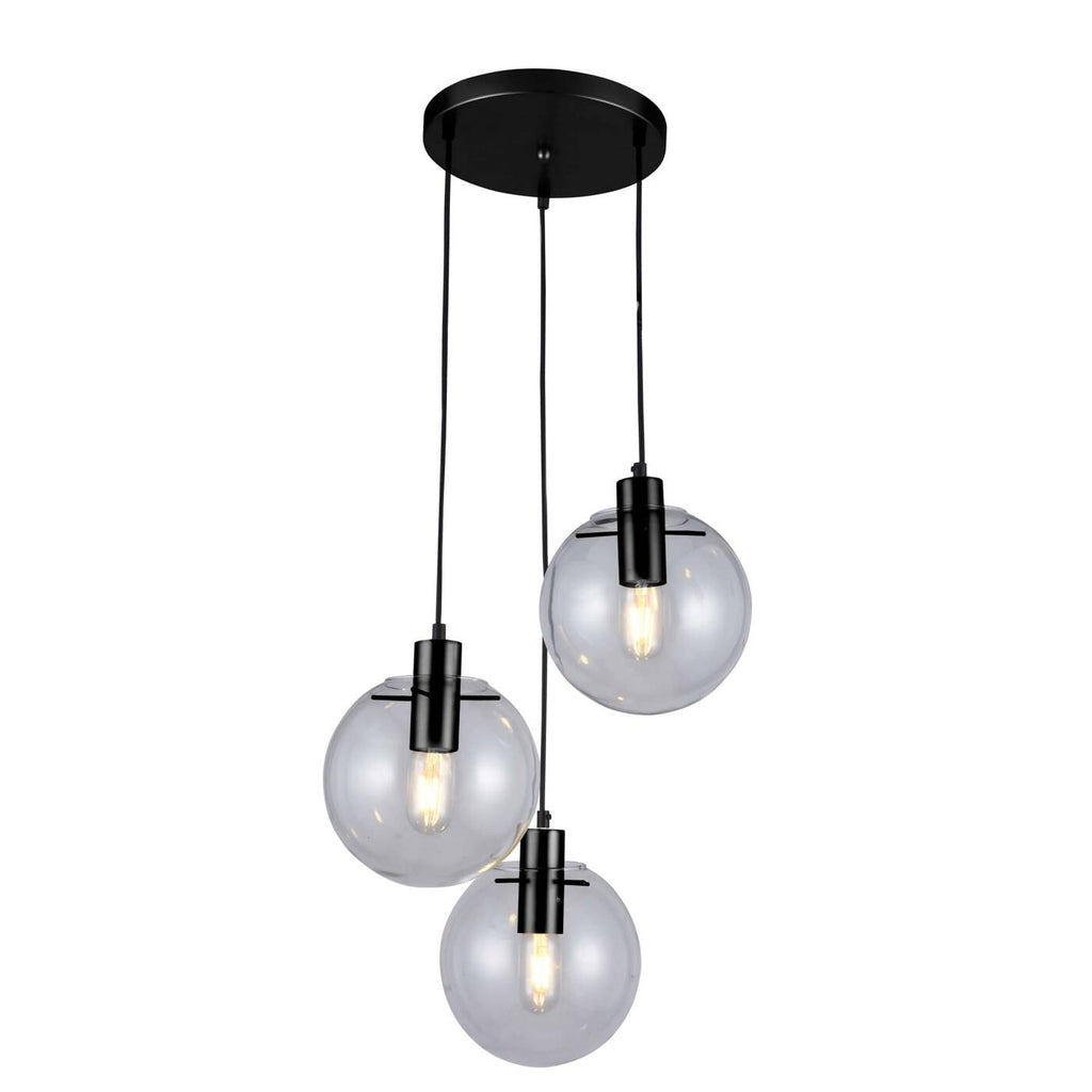 Lampa wisząca PUERTO, czarna z transparentnymi kloszami, 3x40W E27