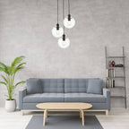 Lampa wisząca PUERTO, czarna z transparentnymi kloszami, 3x40W E27