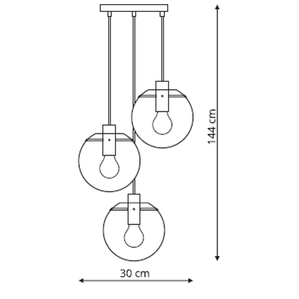 Lampa wisząca PUERTO, czarna z transparentnymi kloszami, 3x40W E27
