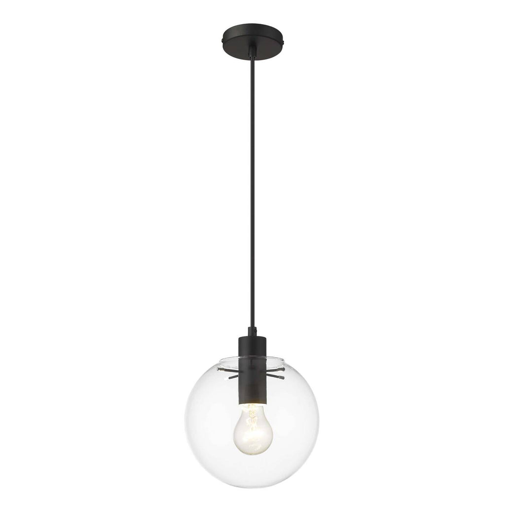 Lampa wisząca PUERTO, śr. 20cm, czarna z transparentnym kloszem, 1x50W E27