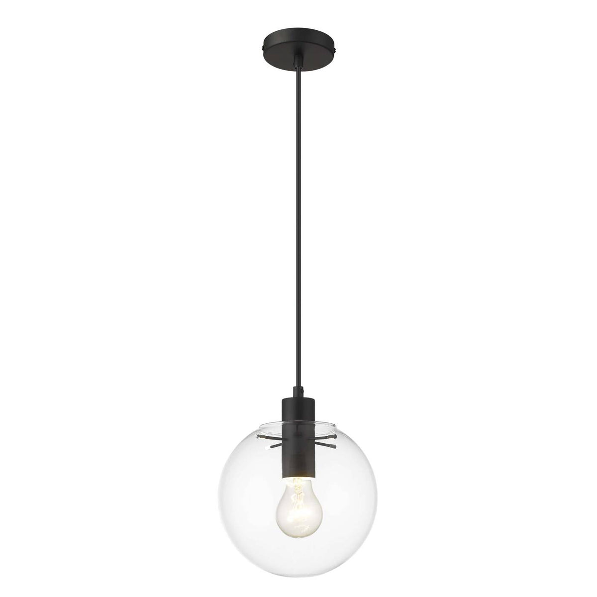 Lampa wisząca PUERTO, śr. 20cm, czarna z transparentnym kloszem, 1x50W E27