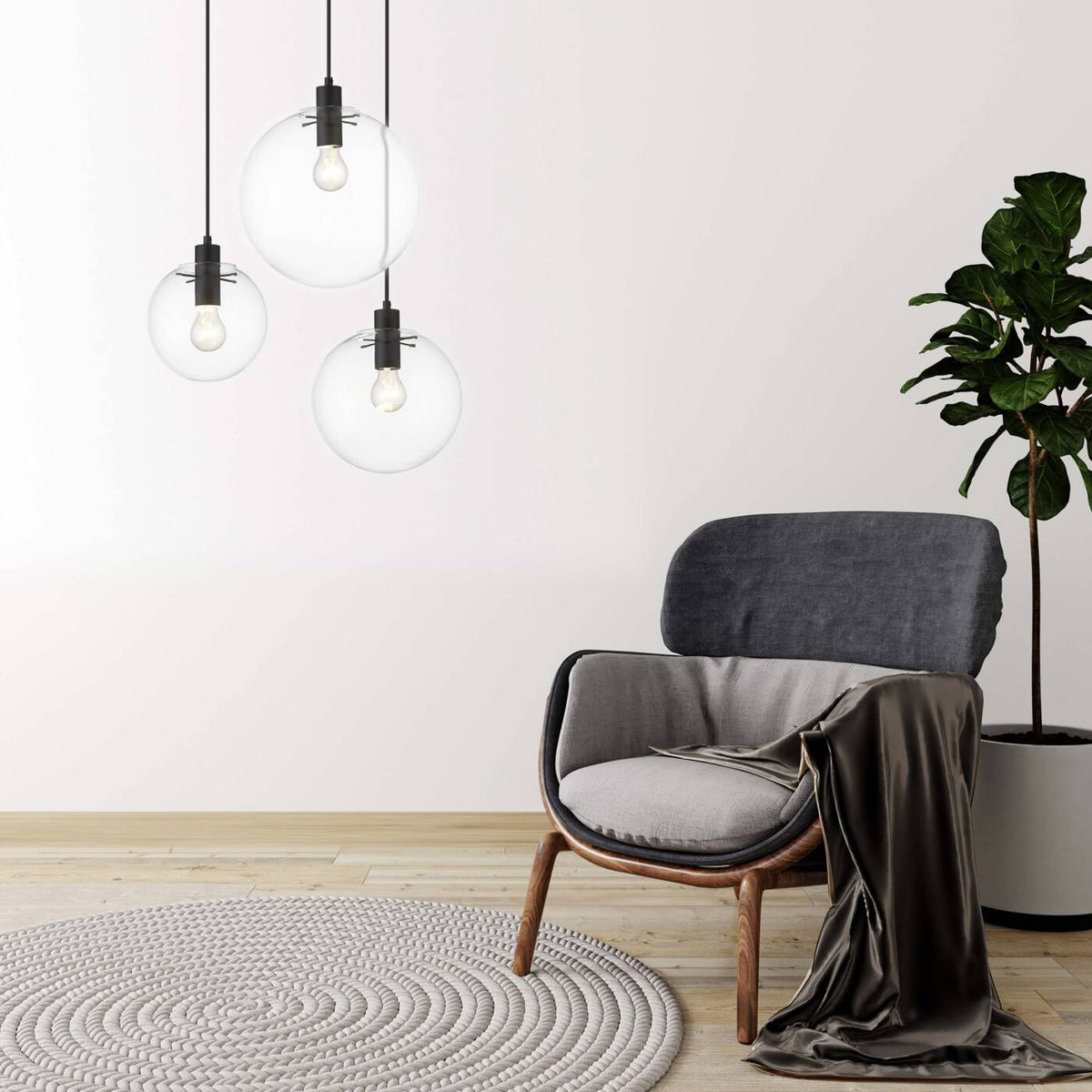 Lampa wisząca PUERTO, śr. 20cm, czarna z transparentnym kloszem, 1x50W E27