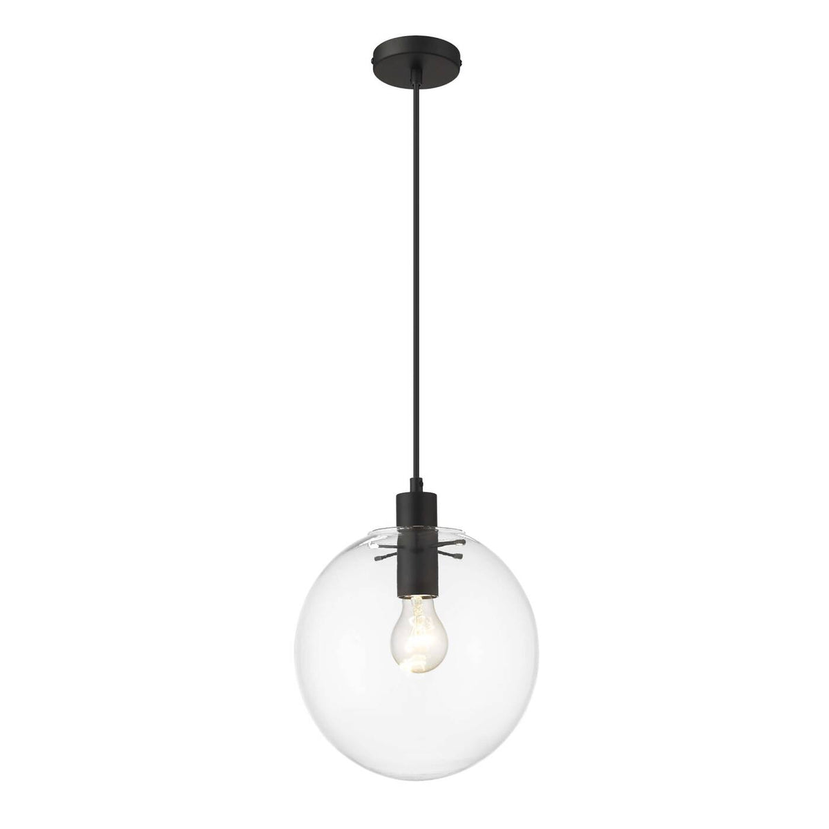 Lampa wisząca PUERTO, śr. 25cm, czarna z transparentnym kloszem, 1x50W E27