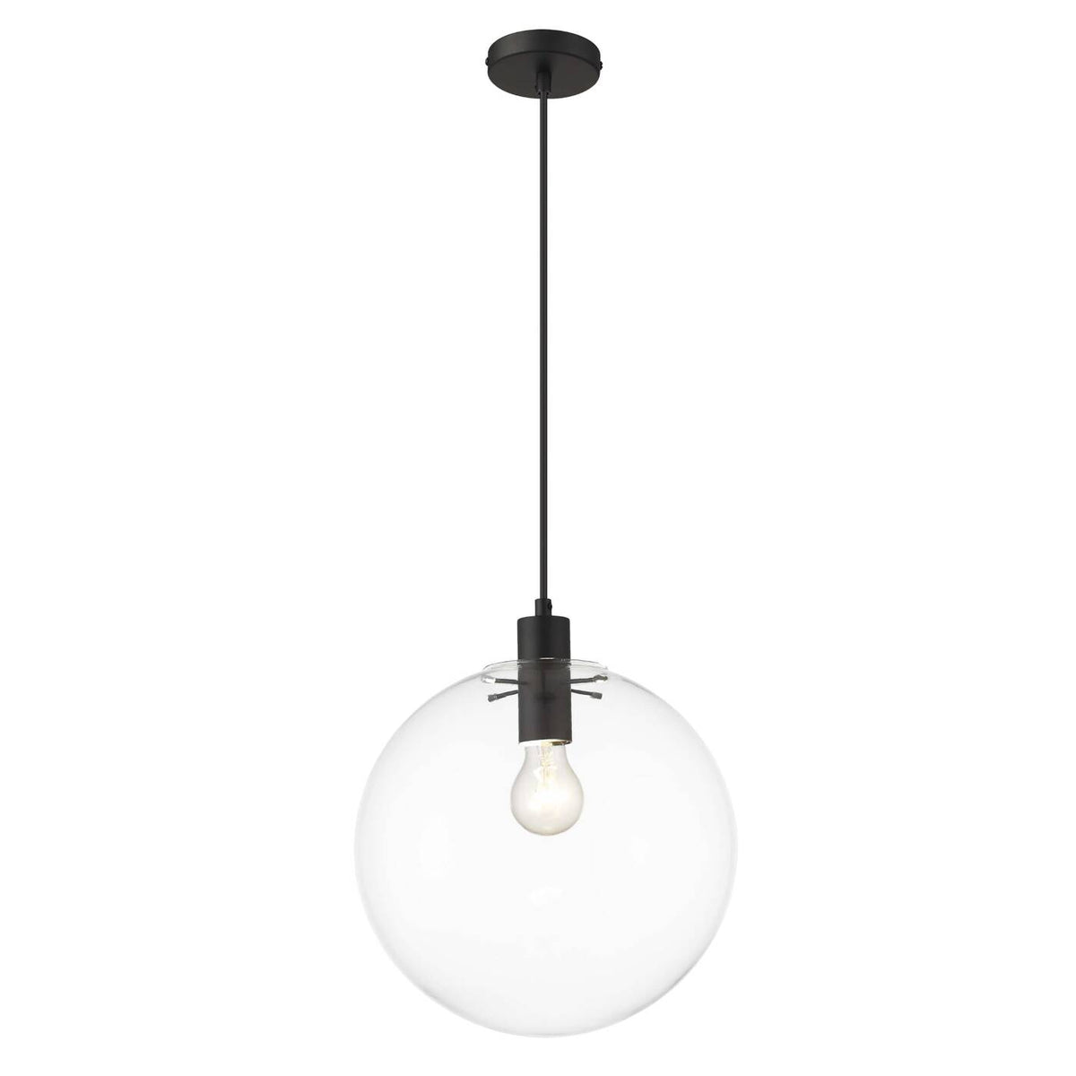 Lampa wisząca PUERTO, śr. 30cm, czarna z transparentnym kloszem, 1x50W E27