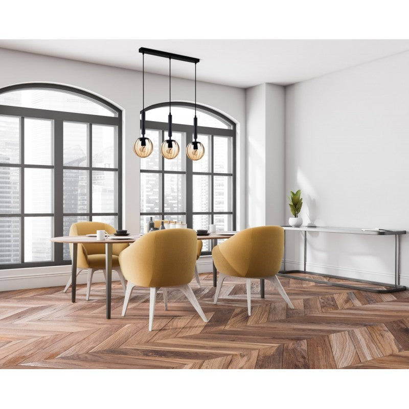 Lampa wisząca RAVENA dł. 65cm 3xE27 | czarny/bursztynowy