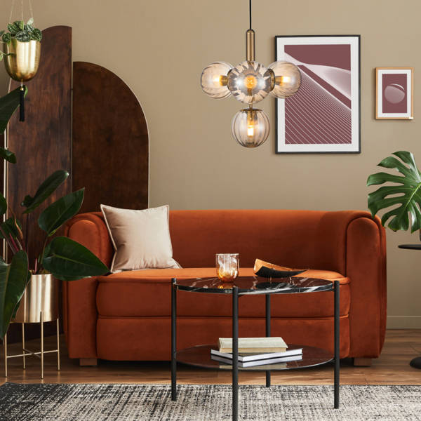 Lampa wisząca RAVENA śr. 43cm 4xE27 | mosiądz/bursztynowy