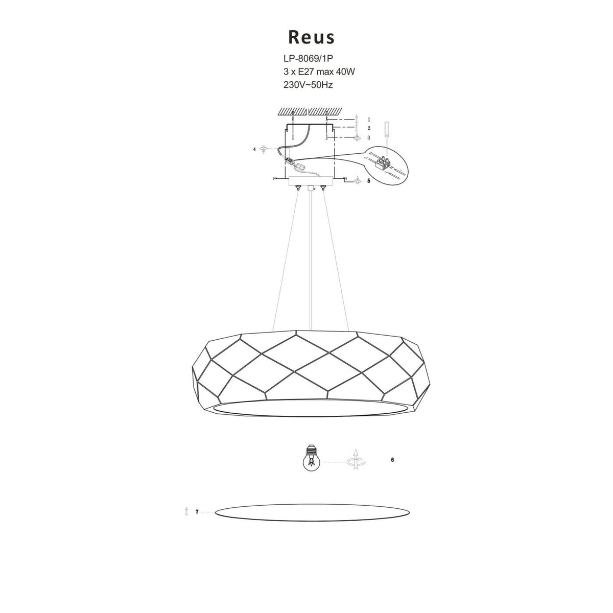 Lampa wisząca REUS biała 47cm