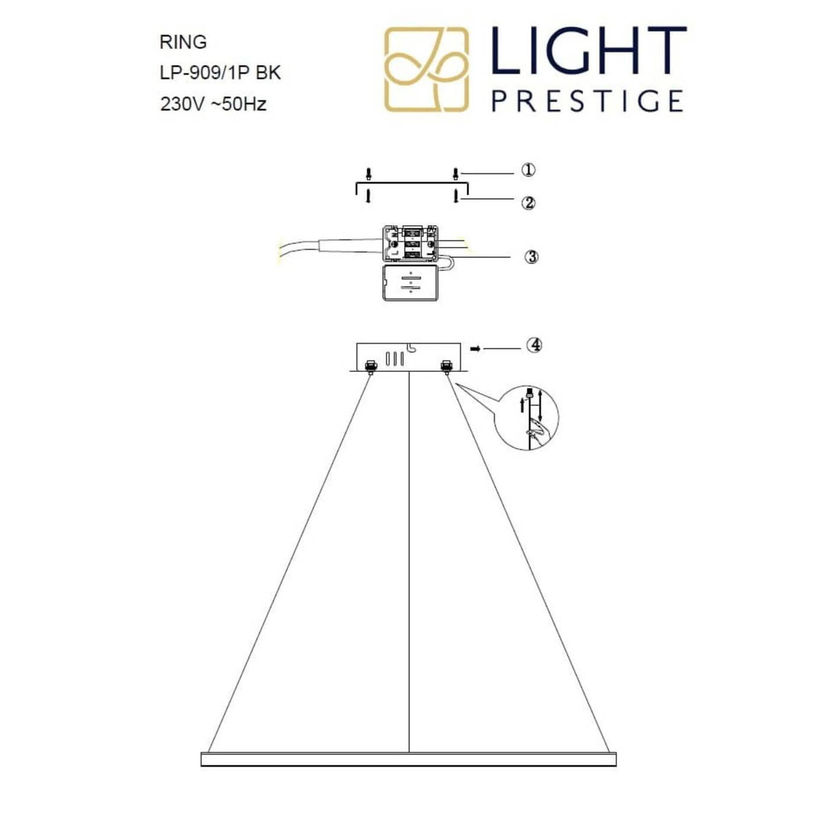 Lampa wisząca RING, średnia, czarna, 40W LED, barwa neutralna 4000K