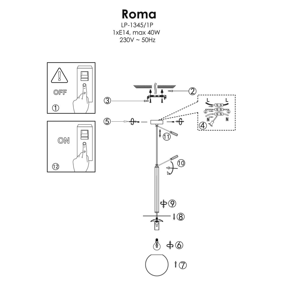 Lampa wisząca Roma 1, złota z białym kloszem, 1x40W E14