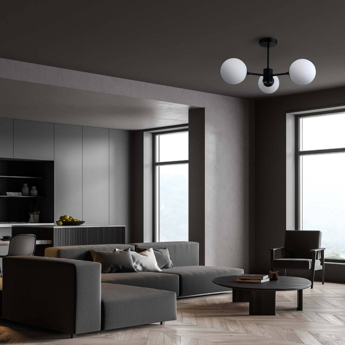 Lampa wisząca Roma 3, czarna z białymi kloszami, 3x40W E14