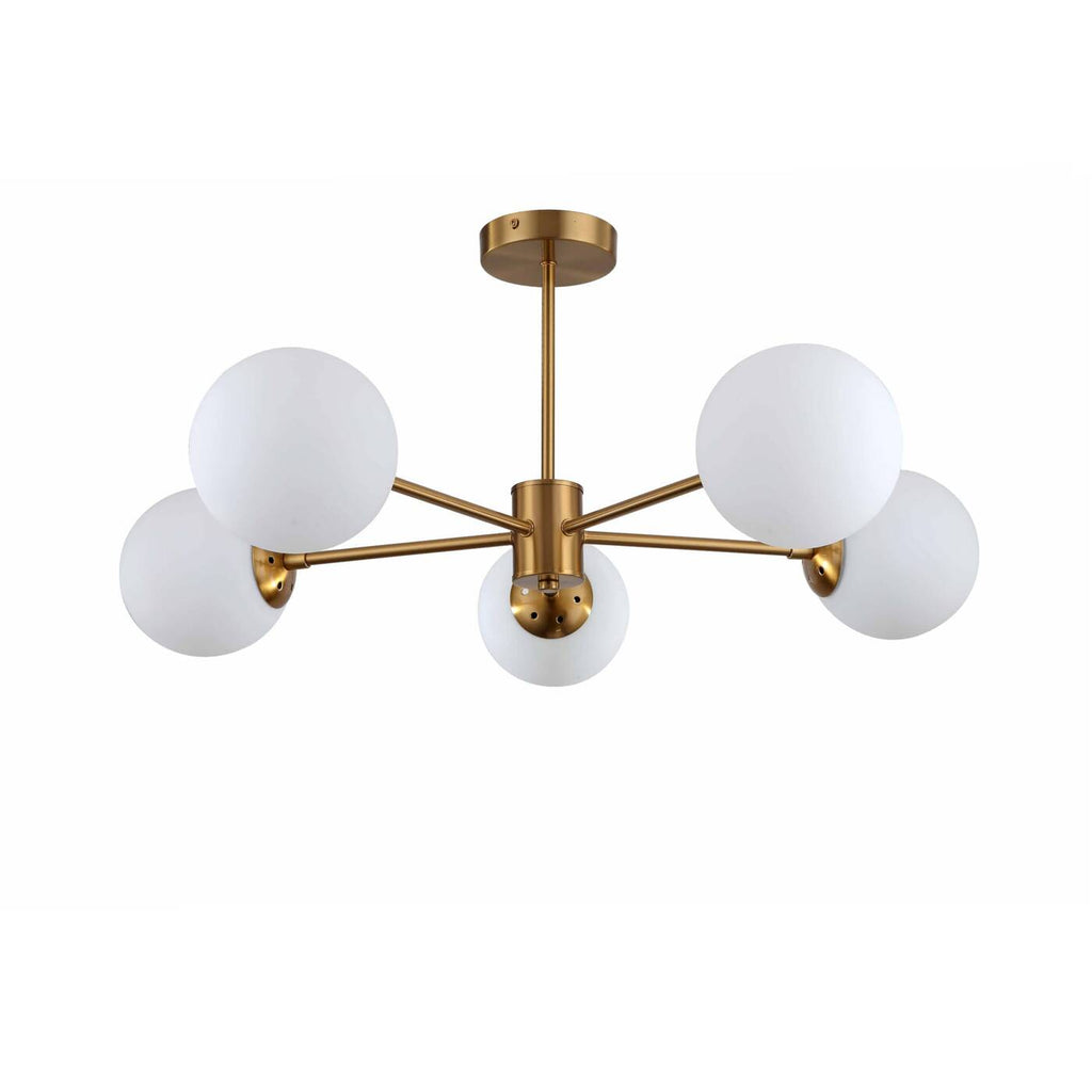 Lampa wisząca Roma 5, złota z białymi kloszami, 5x40W E14