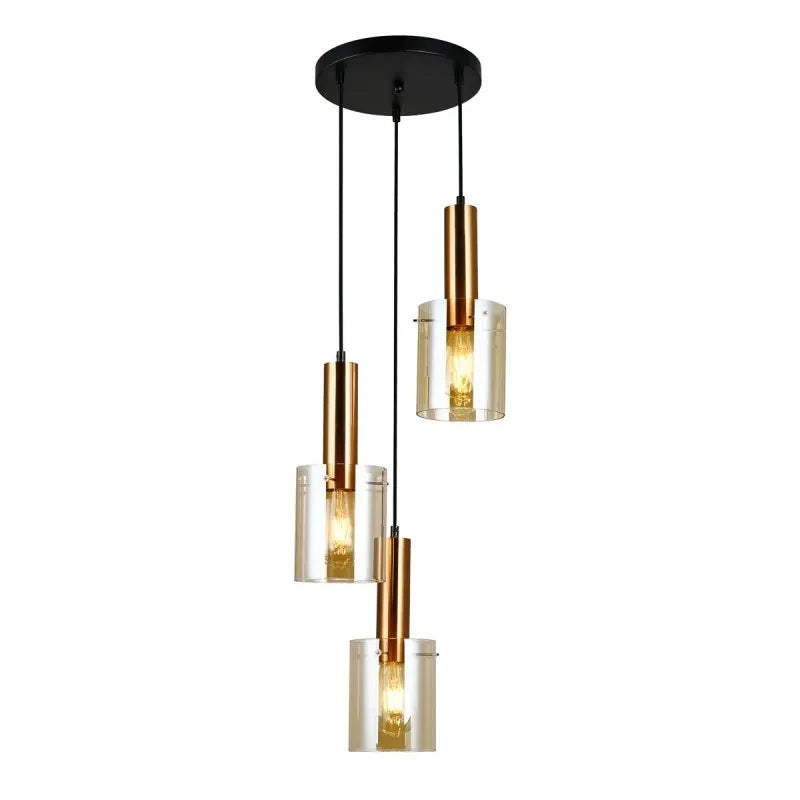 Lampa wisząca SARDO śr. 33cm 3xE27 | czarny/mosiężny/bursztynowy