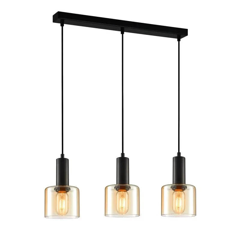 Lampa wisząca Santia wys. cał. 94,5cm 3xE27 | czarny/bursztynowy