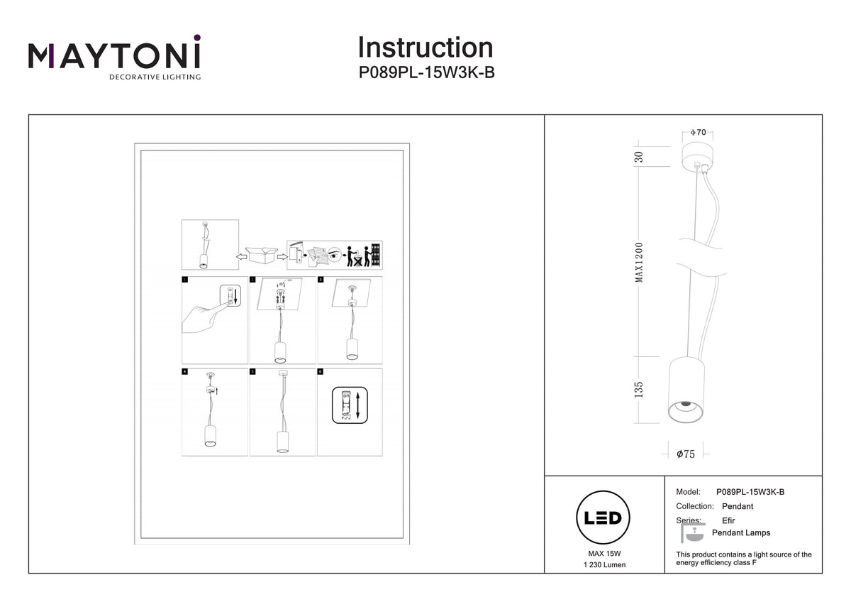 Lampa wisząca Technical Efir IP20 x P089PL-15W3K-B | Czarny