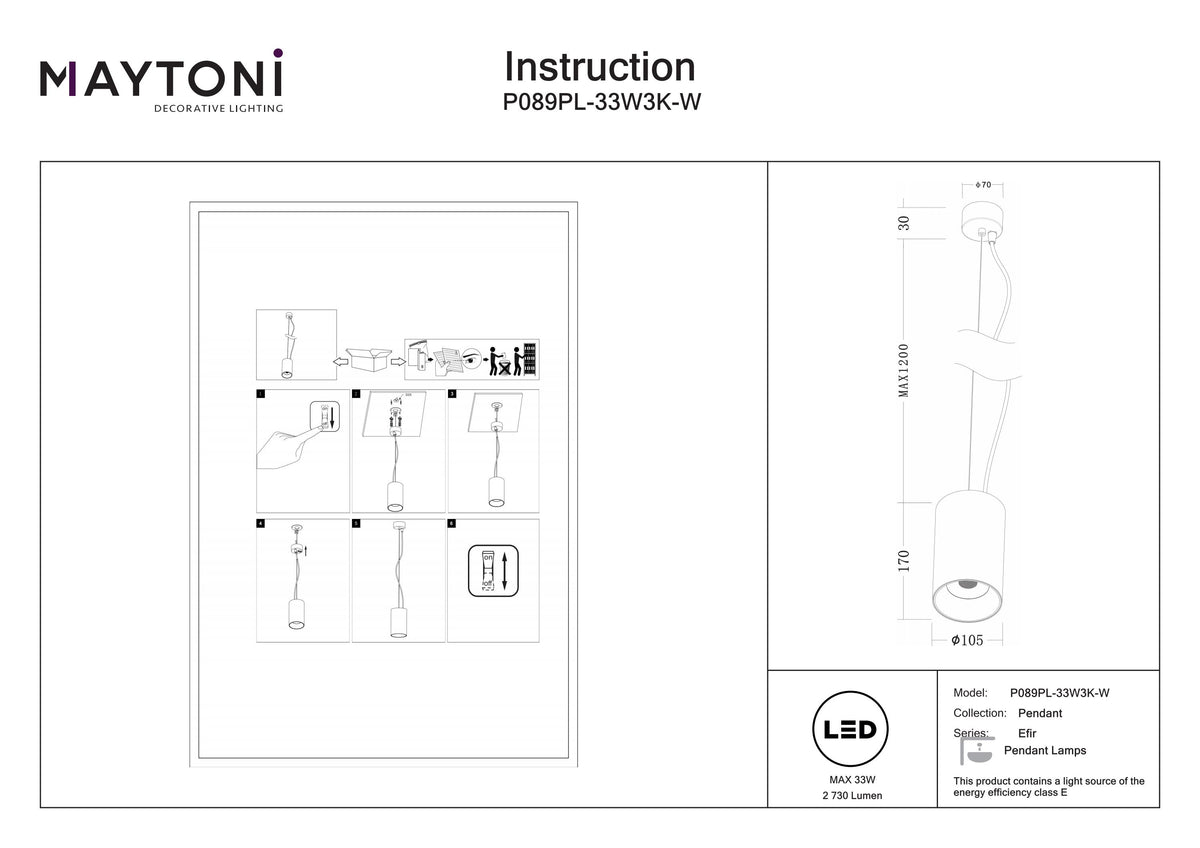 Lampa wisząca Technical Efir IP20 x P089PL-33W3K-W | Biały