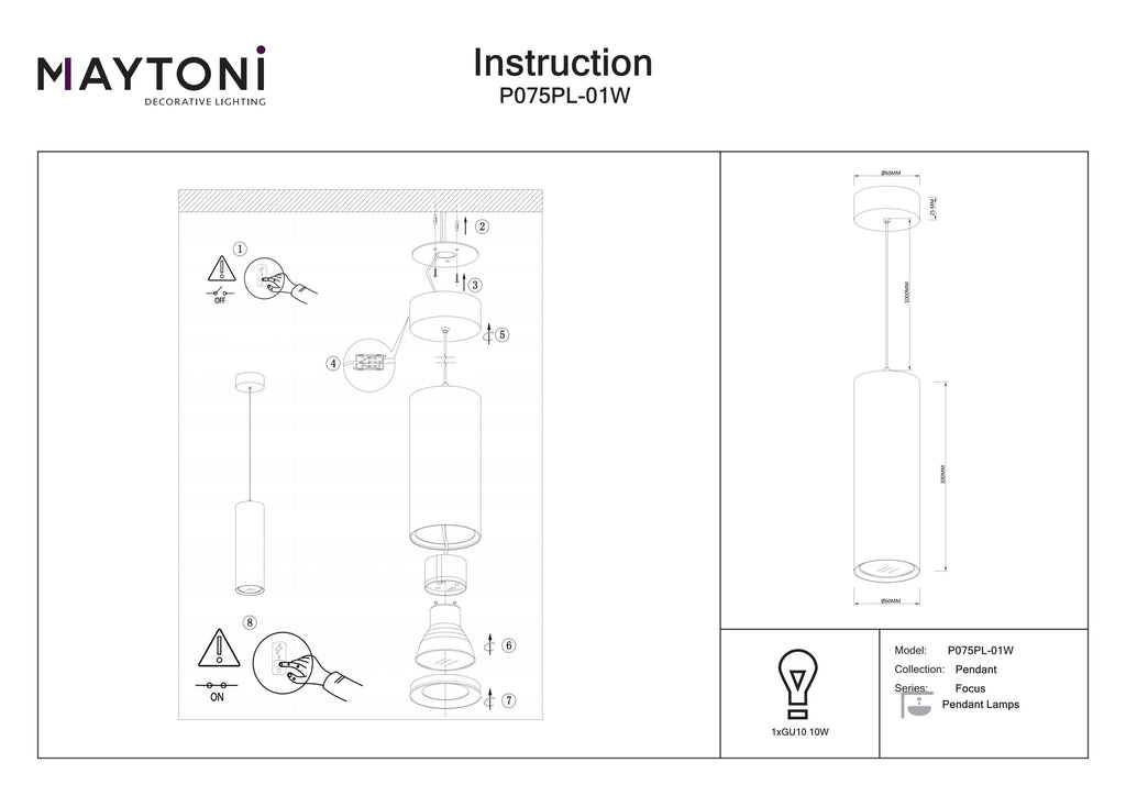 Lampa wisząca Technical Focus IP20 1xGU10 P075PL-01W | Biały
