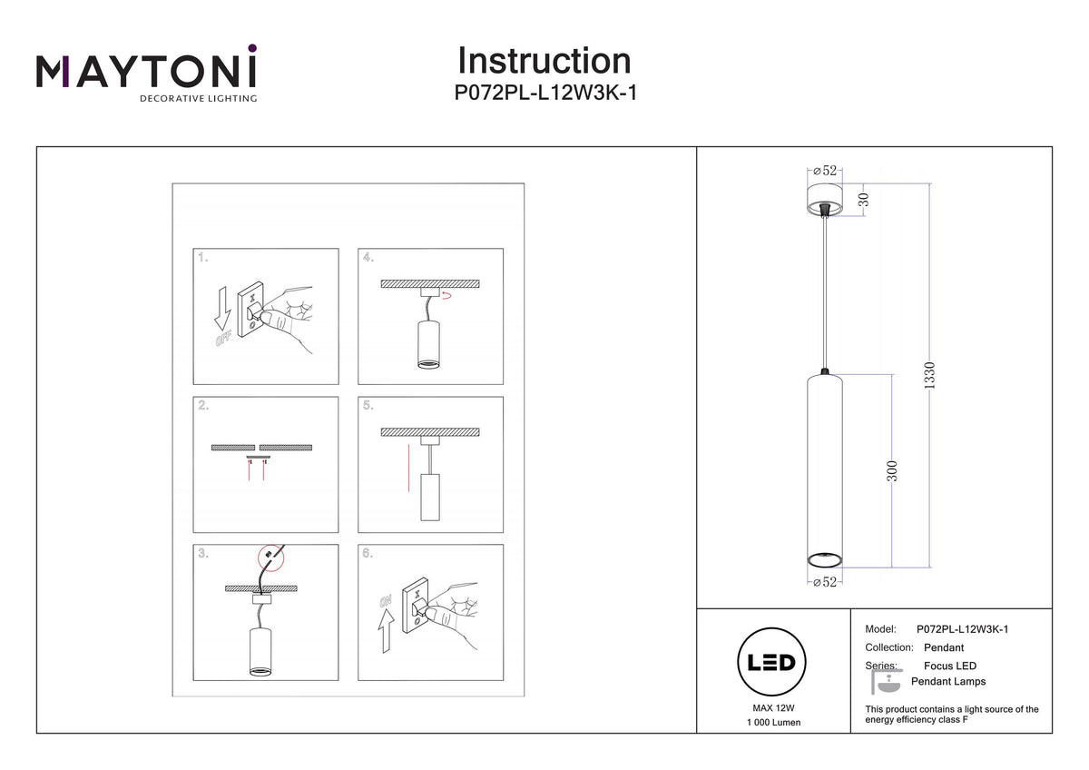 Lampa wisząca Technical Focus LED IP20 x P072PL-L12W3K-1 | Biały