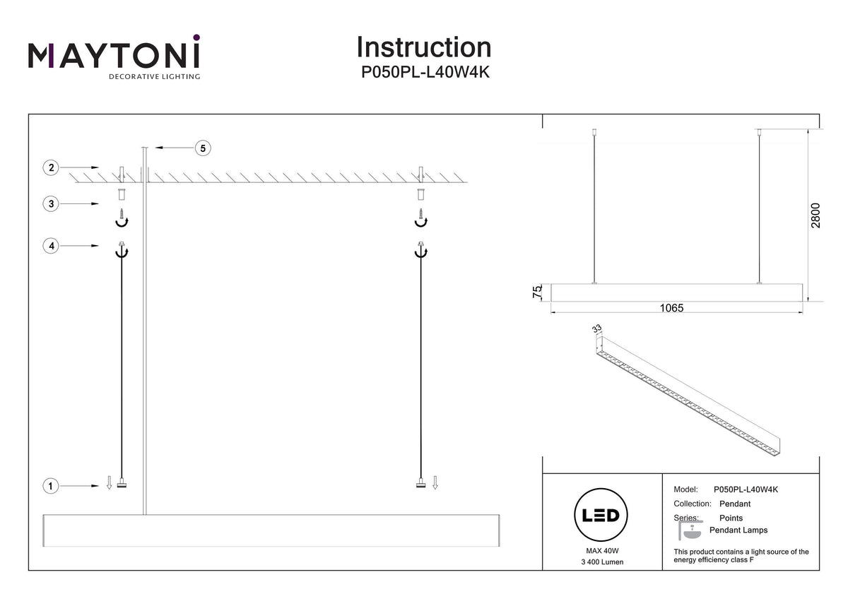 Lampa wisząca Technical Points IP20 x P050PL-L40W4K | Biały