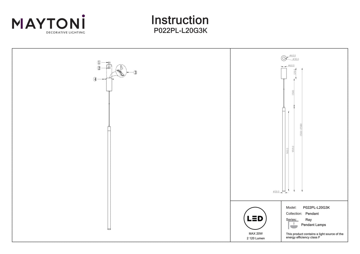 Lampa wisząca Technical Ray IP20 x P022PL-L20G3K | Złoto