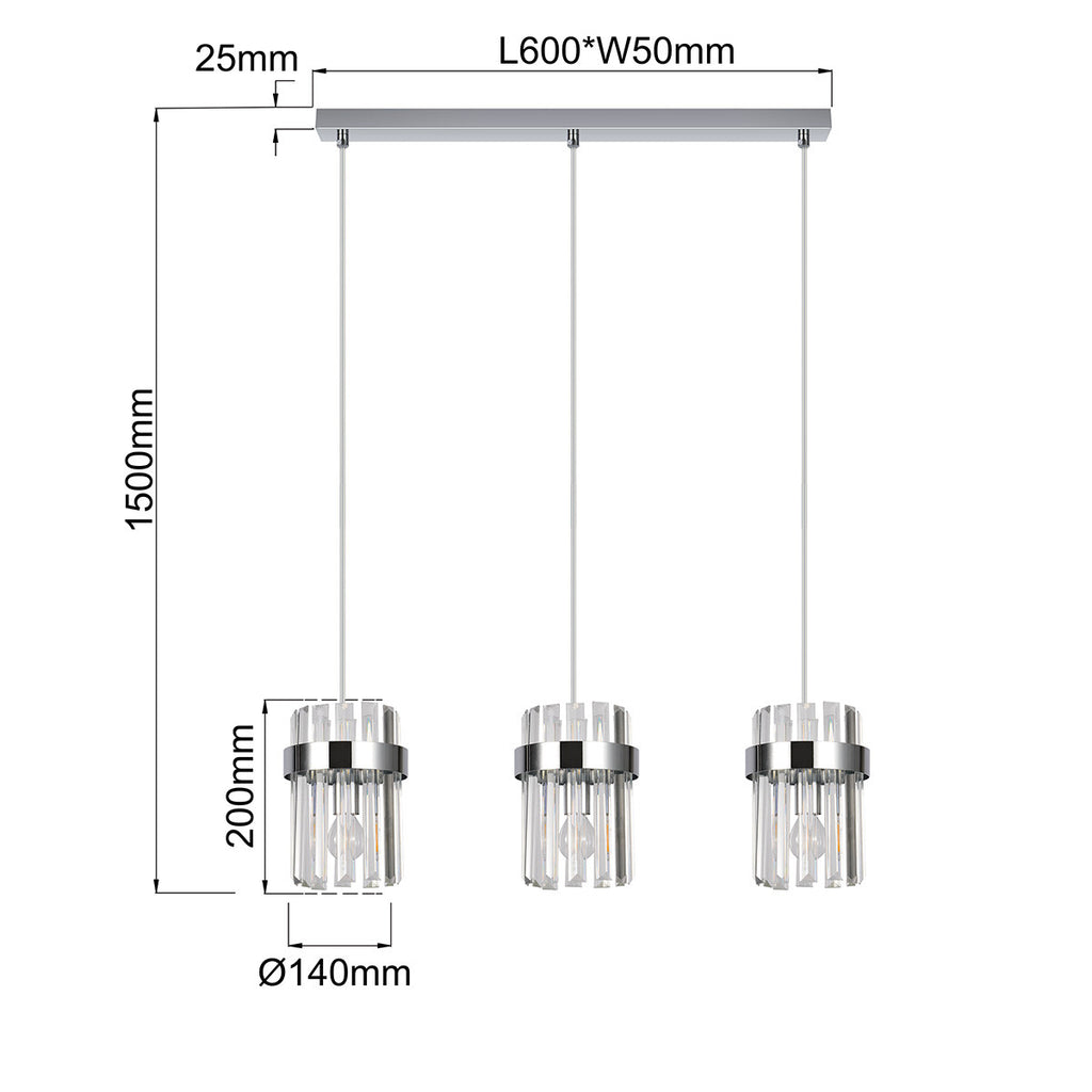 Lampa wisząca Vetro chrom 3xE14